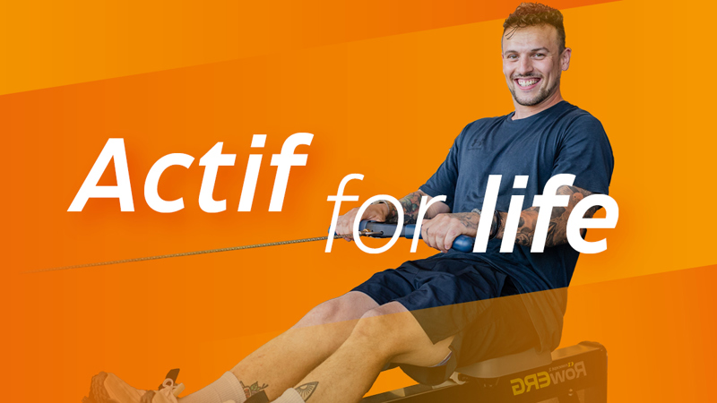 Actif for life text on top of a man rowing
